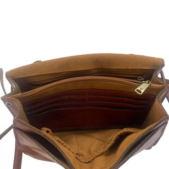 Patricia Nash Push Lock Lanza Leather Crossbody Tan - Picture 8 of 13